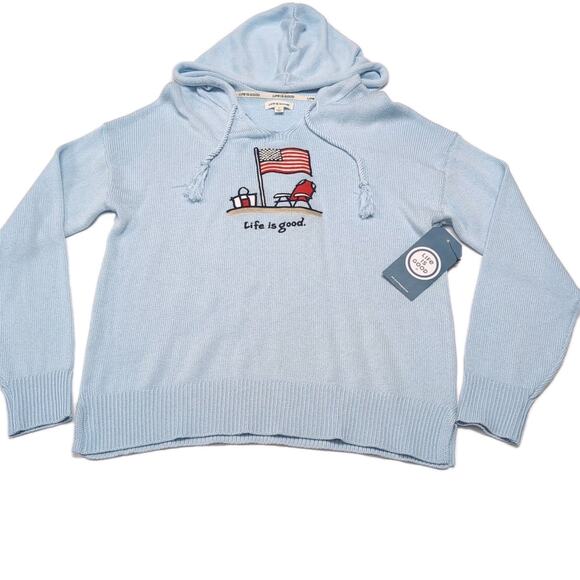 Life Is Good Hoodie Sweater Womens Size L Light Blue American Flag Beach NEW NWT - Picture 3 of 12